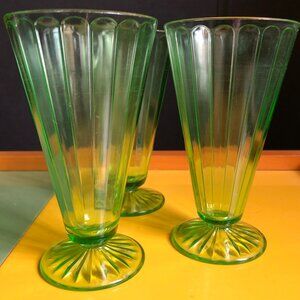 3 pieces Vintage 1930s Hazel Atlas Co, Uranium Glass 10oz-6" ANTIQUE TUMBLERS